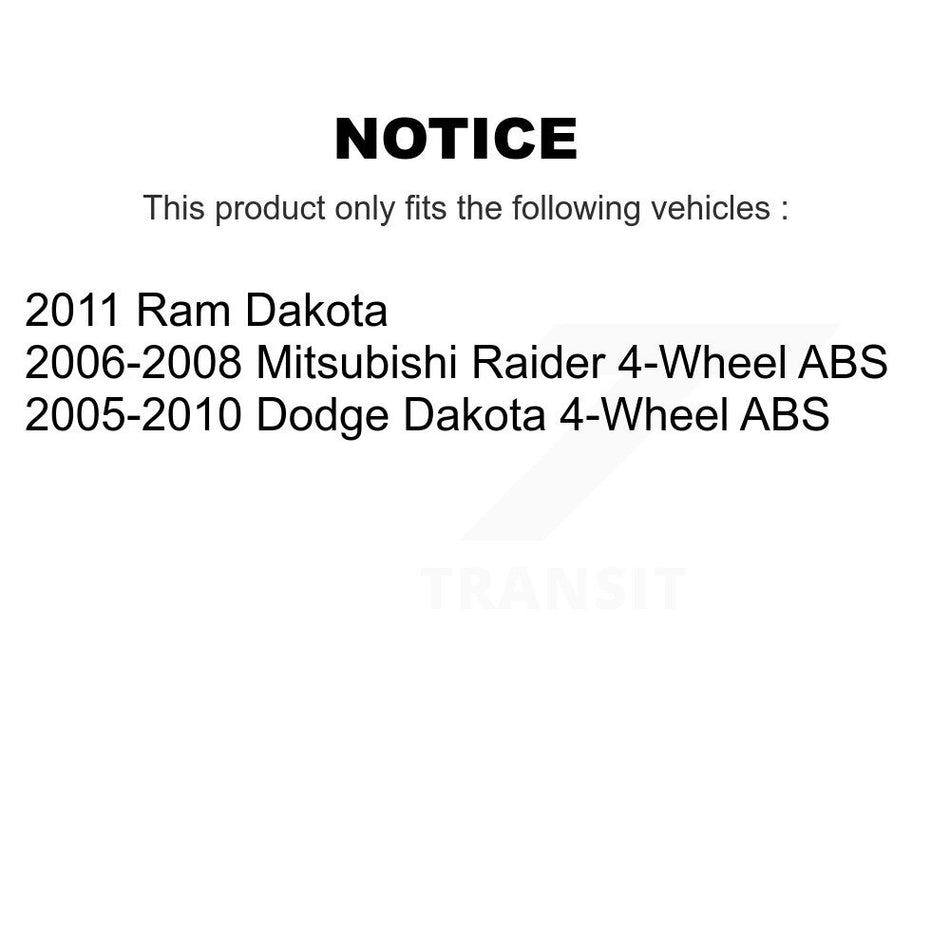 Front Hub Bearing Assembly With Coated Disc Brake Rotors And Semi-Metallic Pads Kit For Dakota Dodge Mitsubishi Raider Ram KBB-103579