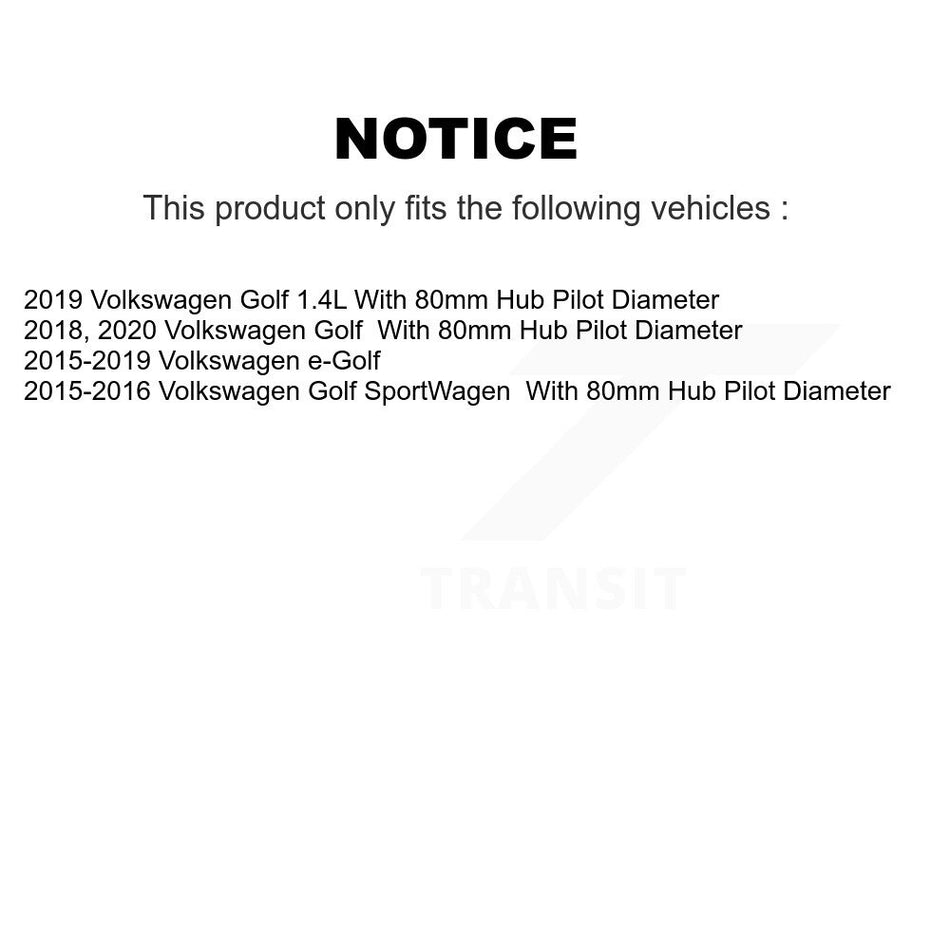 Front Hub Bearing Assembly With Coated Disc Brake Rotors And Semi-Metallic Pads Kit For Volkswagen Golf SportWagen e-Golf KBB-103615