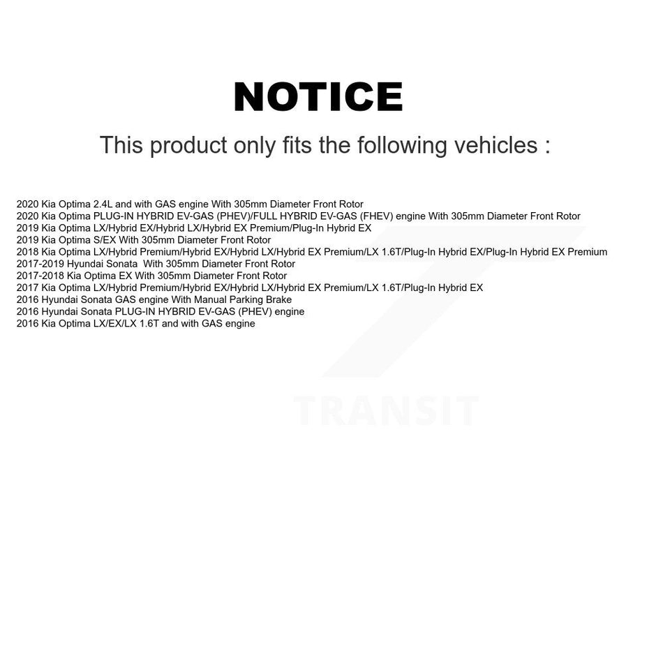 Front Hub Bearing Assembly With Coated Disc Brake Rotors And Semi-Metallic Pads Kit For Hyundai Sonata Kia Optima KBB-103768