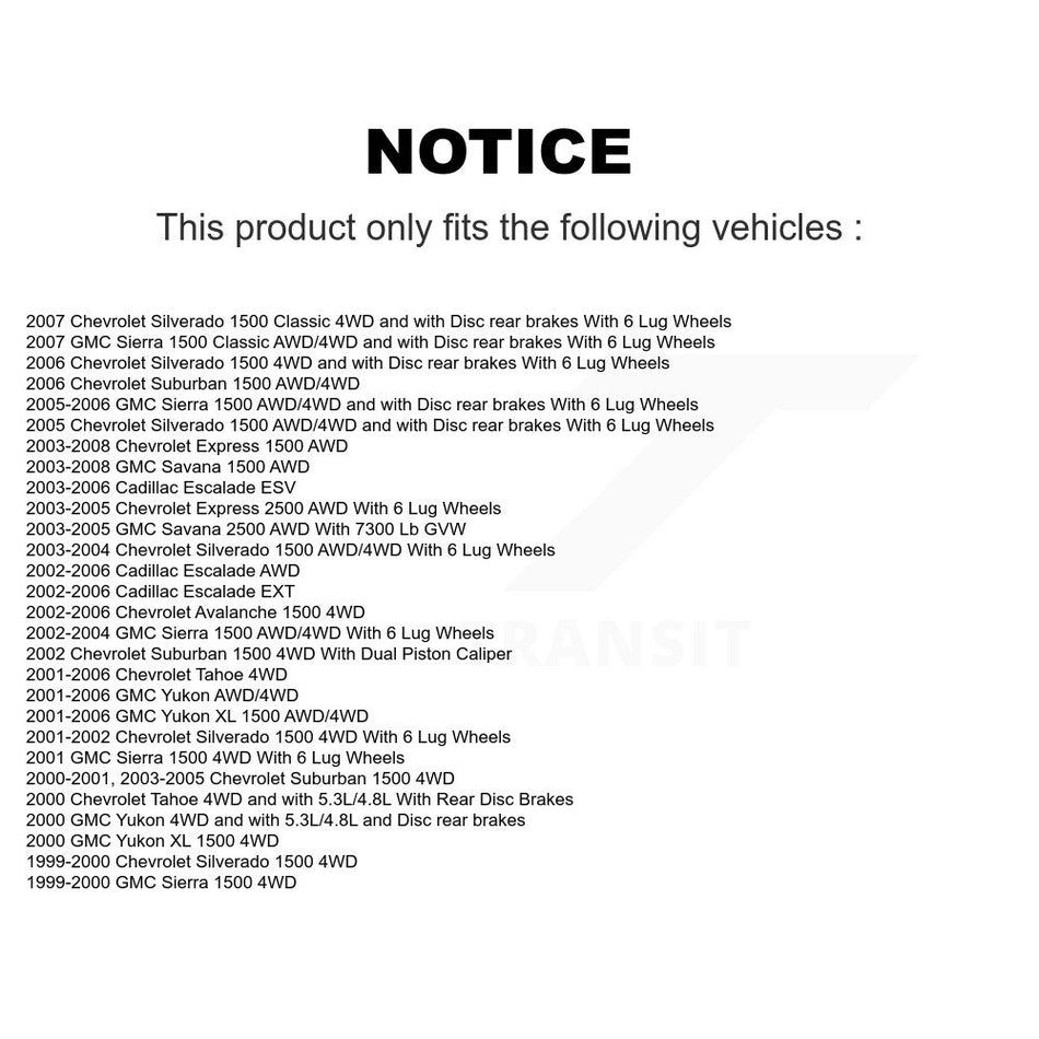 Front Hub Bearing Coated Brake Rotor & Pad Kit For Chevrolet Silverado 1500 GMC Tahoe Sierra Suburban Yukon Avalanche XL Cadillac Escalade Express 2500 Classic ESV EXT Savana KBB-103788