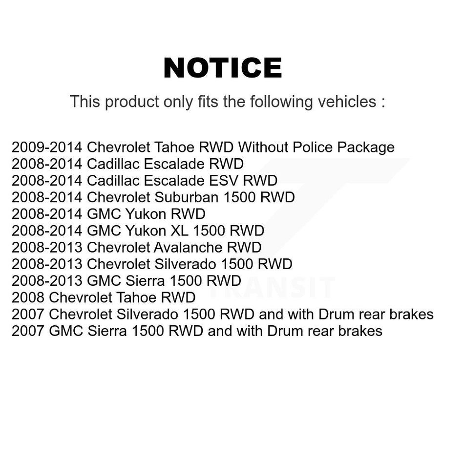 Front Hub Bearing Assembly Coated Disc Brake Rotors And Semi-Metallic Pads Kit For Chevrolet Silverado 1500 GMC Sierra Tahoe Suburban Yukon XL Avalanche Cadillac Escalade ESV KBB-103854