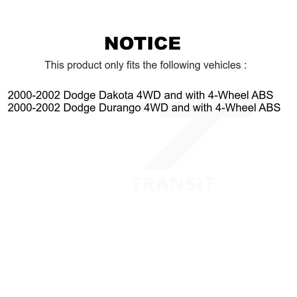 Front Hub Bearing Assembly With Coated Disc Brake Rotors And Semi-Metallic Pads Kit For 2000-2002 Dodge Dakota Durango 4WD with 4-Wheel ABS KBB-103918