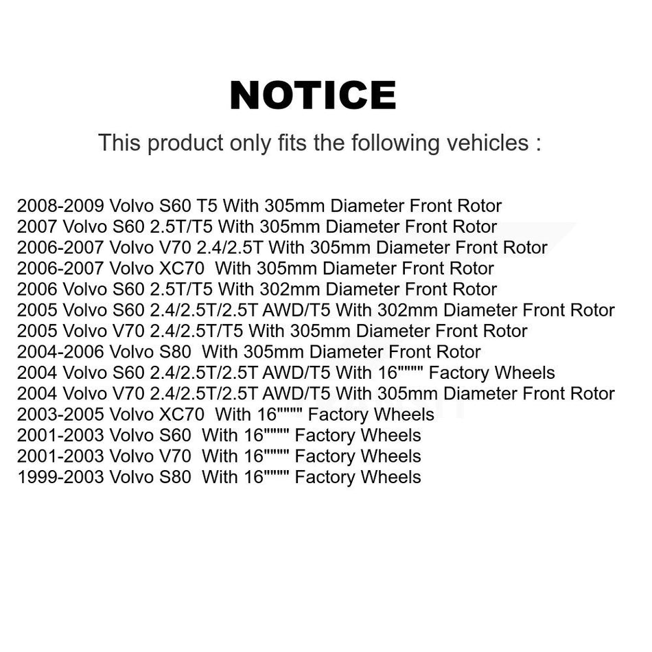 Front Hub Bearing Assembly With Coated Disc Brake Rotors And Semi-Metallic Pads Kit For Volvo S60 V70 XC70 S80 KBB-104009