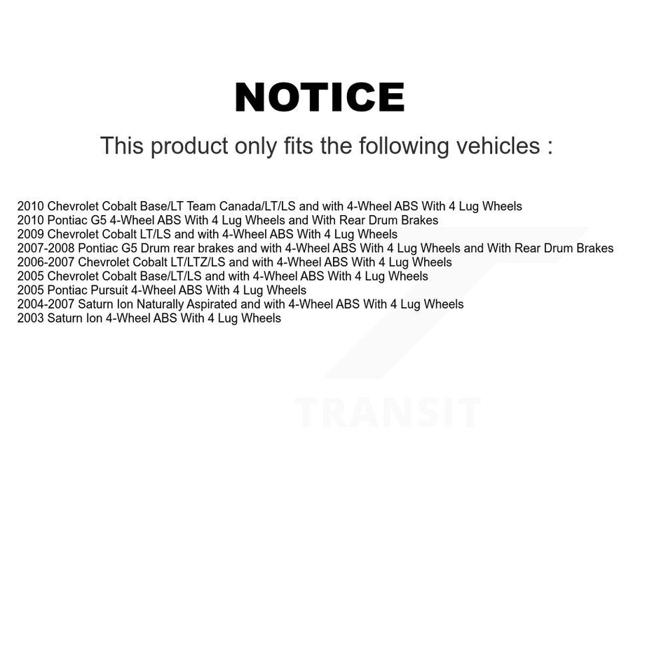 Front Hub Bearing Assembly With Coated Disc Brake Rotors And Semi-Metallic Pads Kit For Chevrolet Cobalt Saturn Ion Pontiac G5 Pursuit KBB-104014