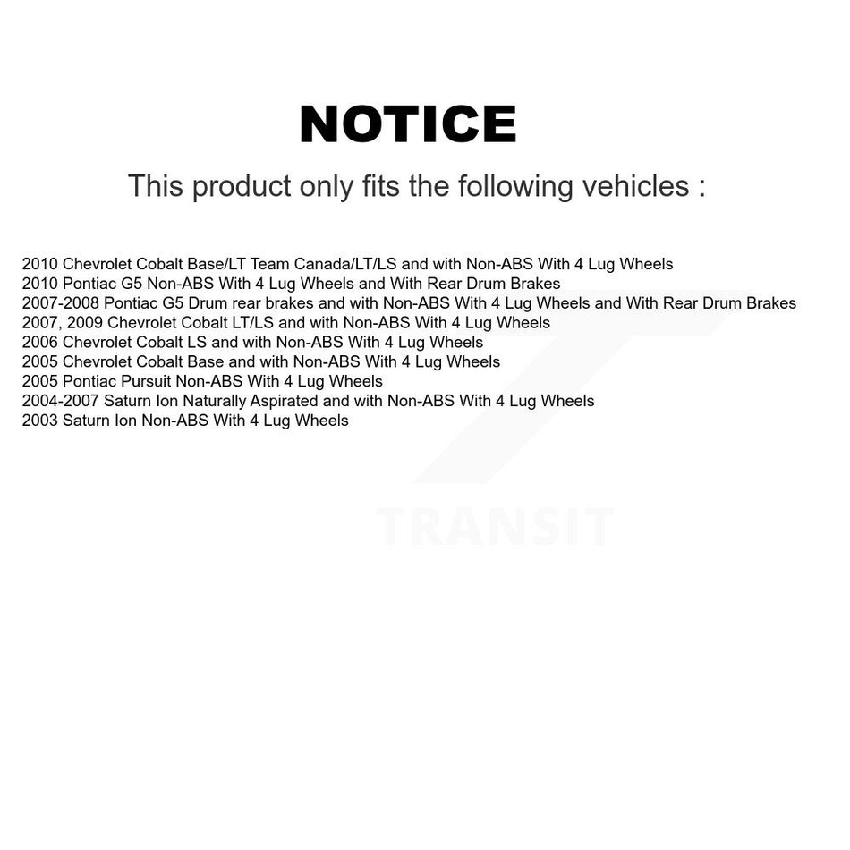 Front Hub Bearing Assembly With Coated Disc Brake Rotors And Semi-Metallic Pads Kit For Chevrolet Cobalt Saturn Ion Pontiac G5 Pursuit KBB-104017