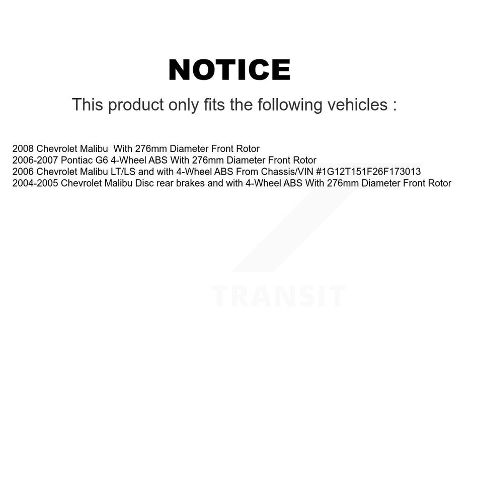 Front Hub Bearing Assembly With Coated Disc Brake Rotors And Semi-Metallic Pads Kit For Chevrolet Malibu Pontiac G6 KBB-104030