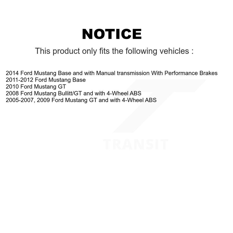 Front Hub Bearing Assembly With Coated Disc Brake Rotors And Semi-Metallic Pads Kit For Ford Mustang KBB-104048