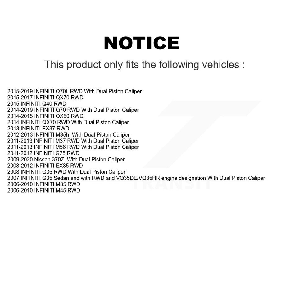 Front Hub Bearing Assembly With Coated Disc Brake Rotors And Semi-Metallic Pads Kit For INFINITI G37 G35 M35 Nissan 370Z EX35 QX70 M37 G25 Q70 Q70L M45 Q40 QX50 M56 EX37 M35h KBB-104198