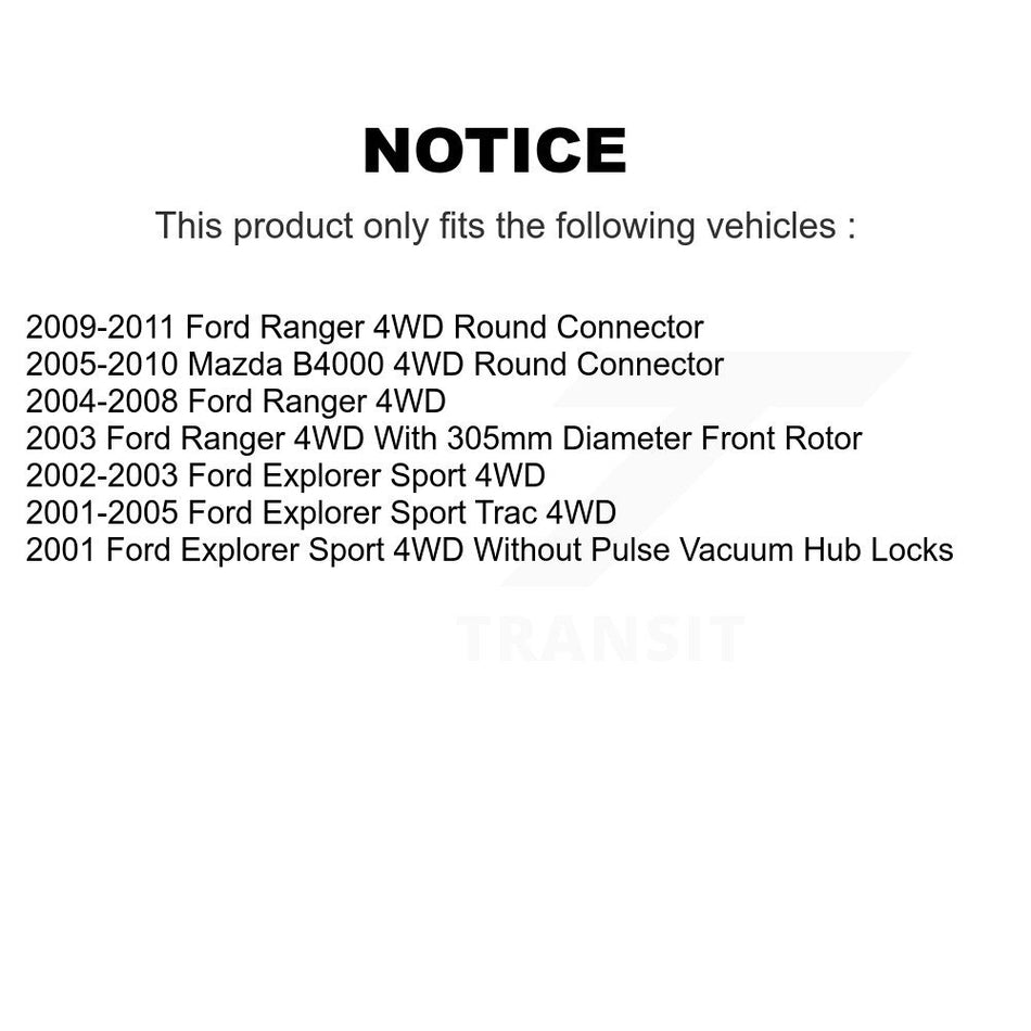 Front Hub Bearing Assembly With Coated Disc Brake Rotors And Semi-Metallic Pads Kit For Ford Ranger Explorer Sport Trac Mazda B4000 4WD KBB-104277