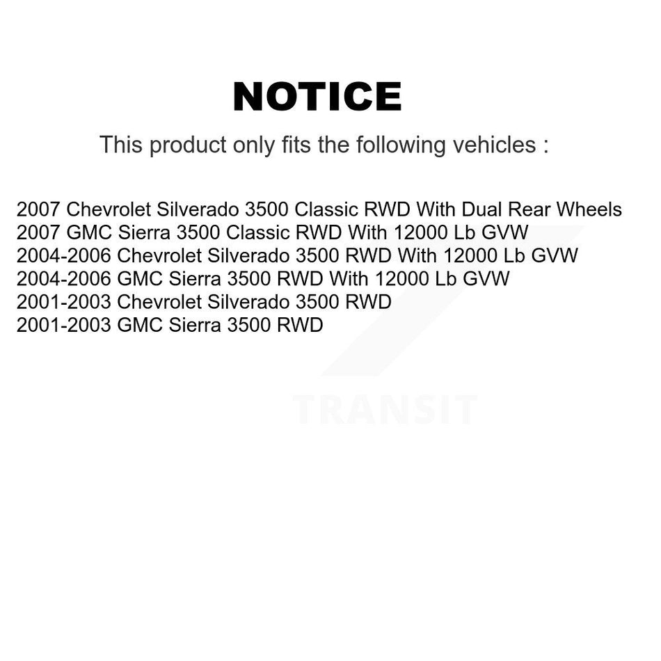Front Hub Bearing Assembly With Coated Disc Brake Rotors And Semi-Metallic Pads Kit For Chevrolet Silverado 3500 GMC Sierra Classic RWD KBB-104318