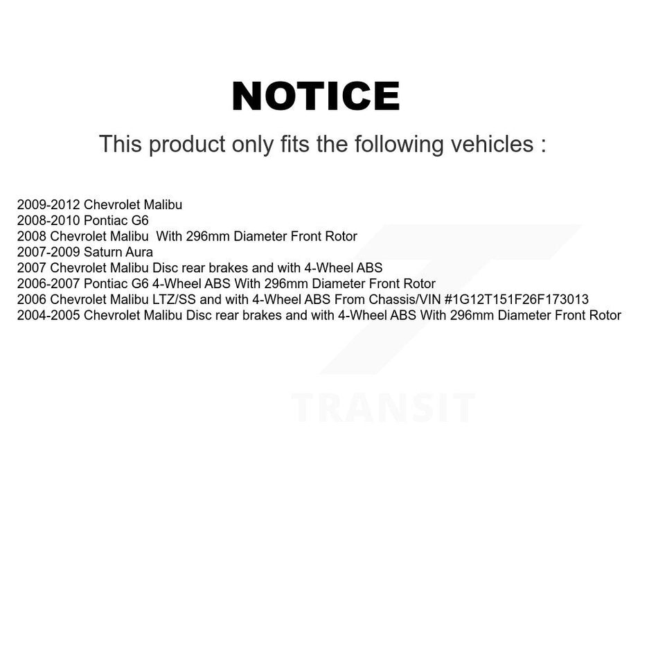 Front Hub Bearing Assembly With Coated Disc Brake Rotors And Ceramic Pads Kit For Chevrolet Malibu Pontiac G6 Saturn Aura KBB-104508