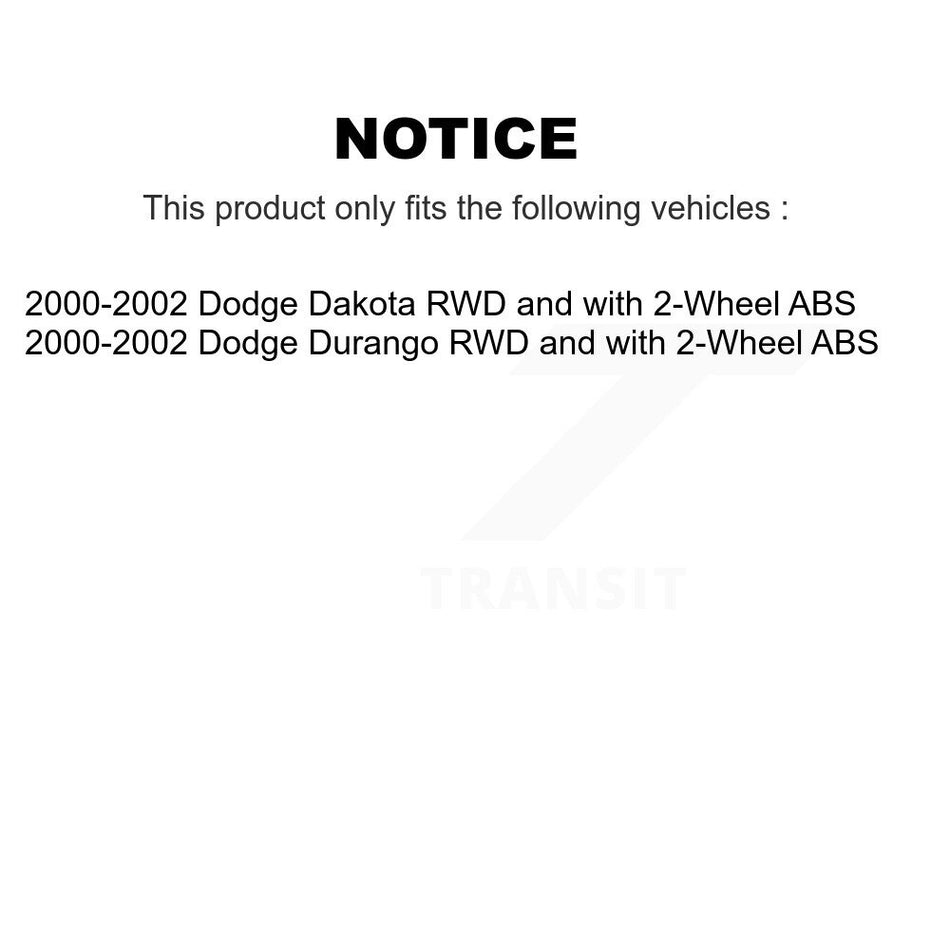 Front Hub Bearing Assembly With Coated Disc Brake Rotors And Ceramic Pads Kit For 2000-2002 Dodge Dakota Durango RWD with 2-Wheel ABS KBB-104762