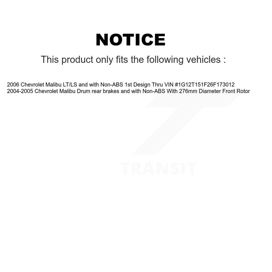 Front Hub Bearing Assembly With Disc Brake Rotors And Semi-Metallic Pads Kit For Chevrolet Malibu KBB-105040