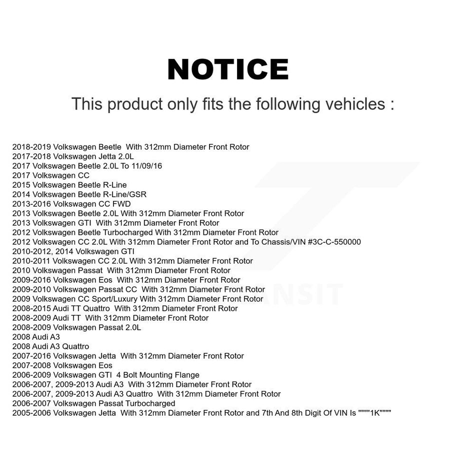 Front Hub Bearing Assembly With Disc Brake Rotors And Semi-Metallic Pads Kit For Volkswagen Jetta Beetle CC Passat GTI Audi Eos A3 TT Quattro Golf KBB-105080