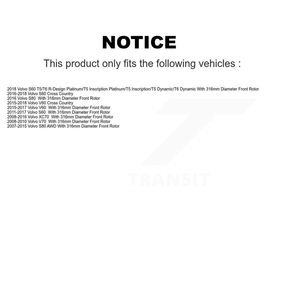 Front Hub Bearing Assembly With Disc Brake Rotors And Semi-Metallic Pads Kit For Volvo S60 XC70 S80 V60 Cross Country V70 KBB-105219