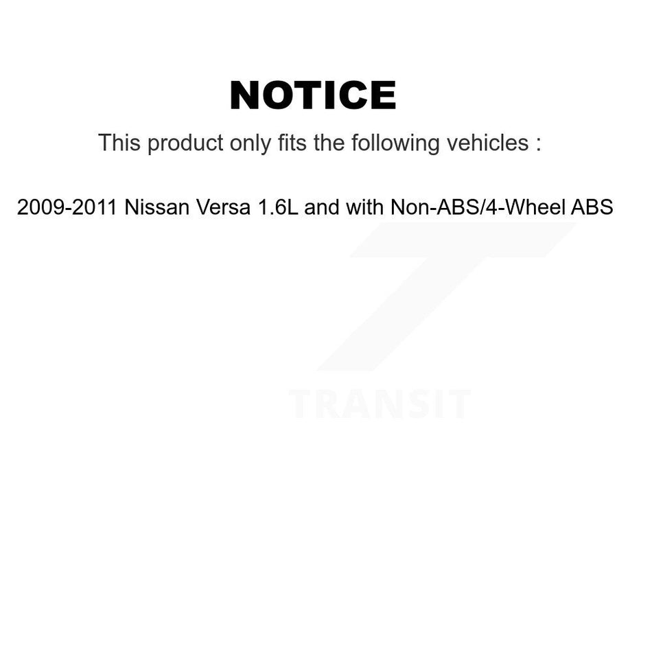 Front Hub Bearing Assembly With Disc Brake Rotors And Semi-Metallic Pads Kit For 2009-2011 Nissan Versa 1.6L with 4-Wheel ABS KBB-105267