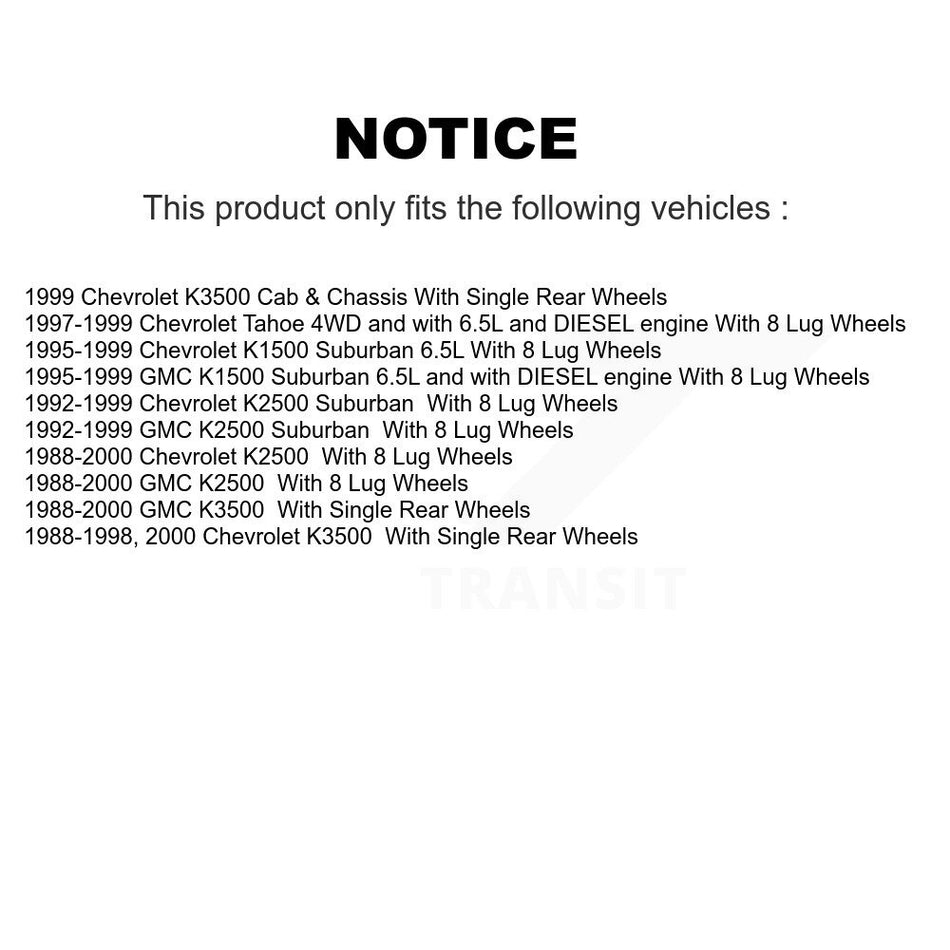 Front Hub Bearing Assembly With Disc Brake Rotors And Semi-Metallic Pads Kit For Chevrolet K2500 GMC K3500 Suburban K1500 KBB-105319