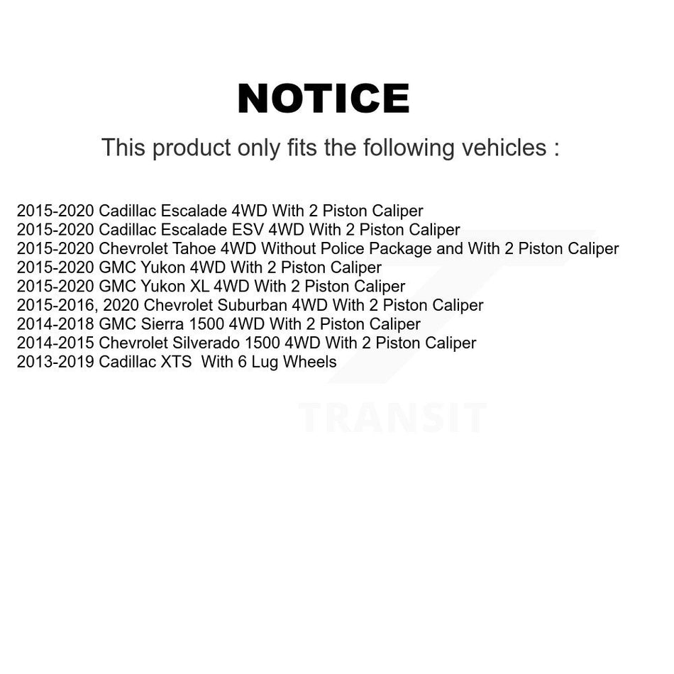 Front Hub Bearing Assembly With Disc Brake Rotors And Semi-Metallic Pads Kit For Chevrolet Silverado 1500 GMC Sierra Tahoe Suburban Yukon Cadillac XL Escalade ESV LD 4WD KBB-105443