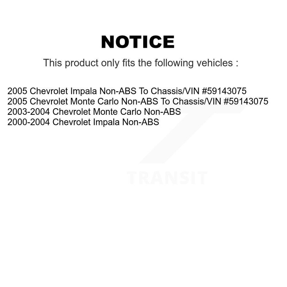 Front Hub Bearing Assembly With Disc Brake Rotors And Semi-Metallic Pads Kit For Chevrolet Impala Monte Carlo Non-ABS KBB-105557