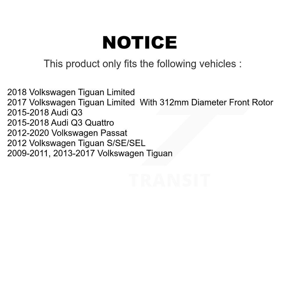 Front Hub Bearing Assembly With Disc Brake Rotors And Semi-Metallic Pads Kit For Volkswagen Passat Tiguan Audi Q3 Quattro Limited KBB-105666
