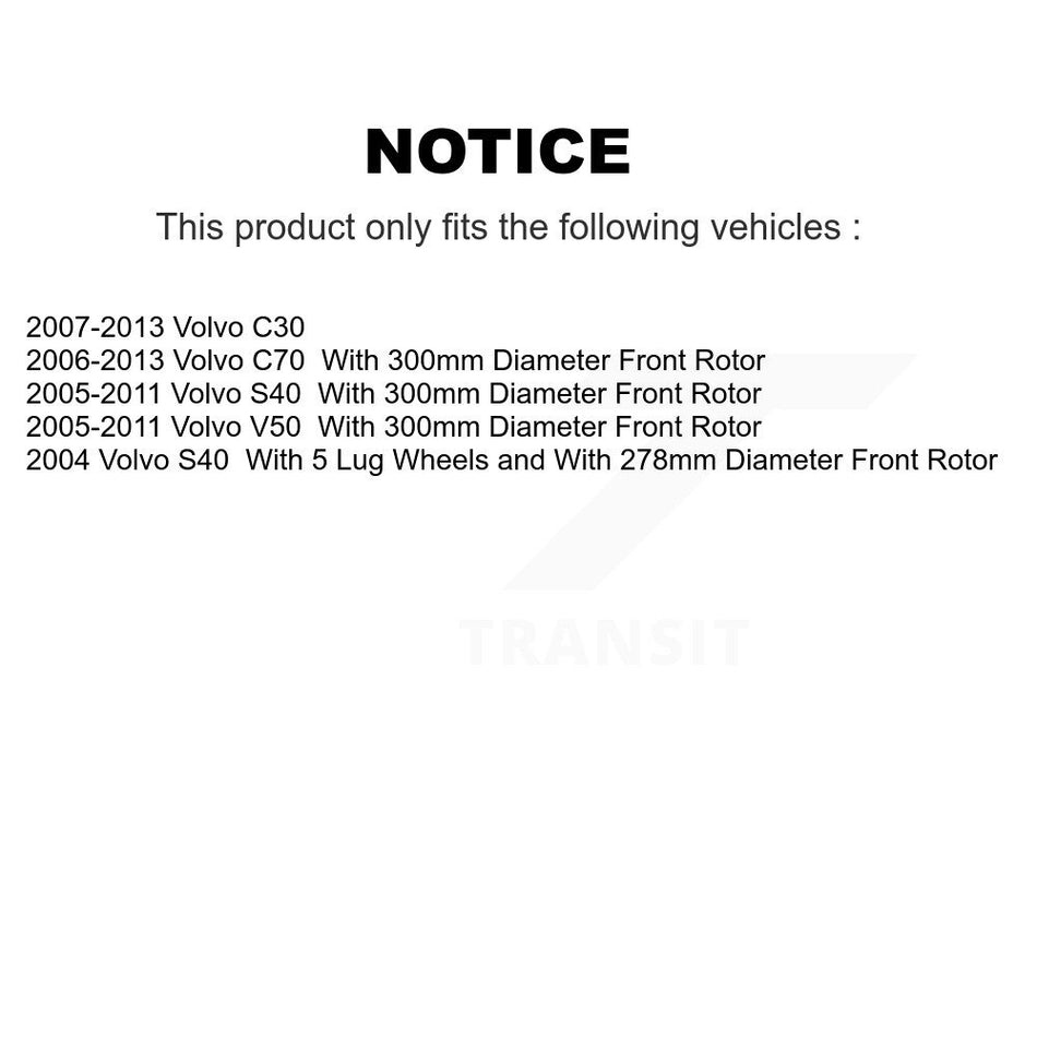 Front Hub Bearing Assembly With Disc Brake Rotors And Semi-Metallic Pads Kit For Volvo S40 C70 C30 V50 KBB-105680