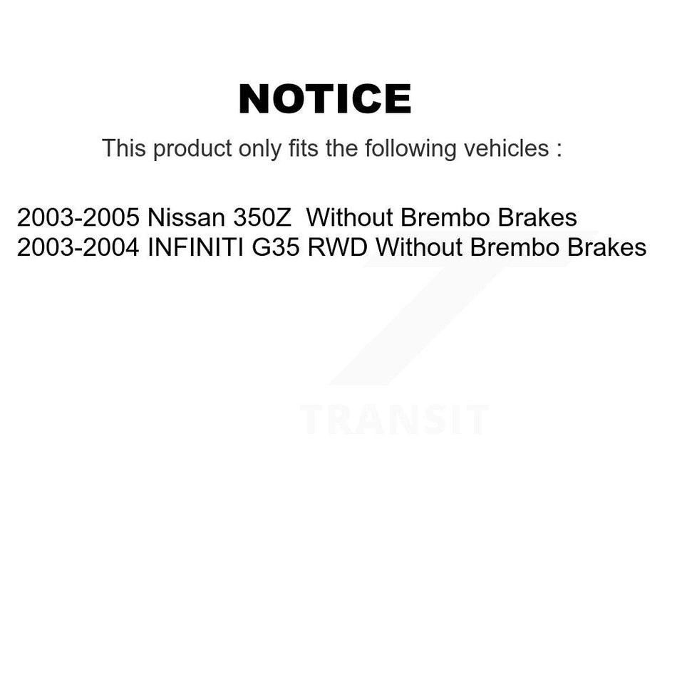 Front Hub Bearing Assembly With Disc Brake Rotors And Semi-Metallic Pads Kit For Infiniti G35 Nissan 350Z INFINITI Without Brembo Brakes KBB-105705