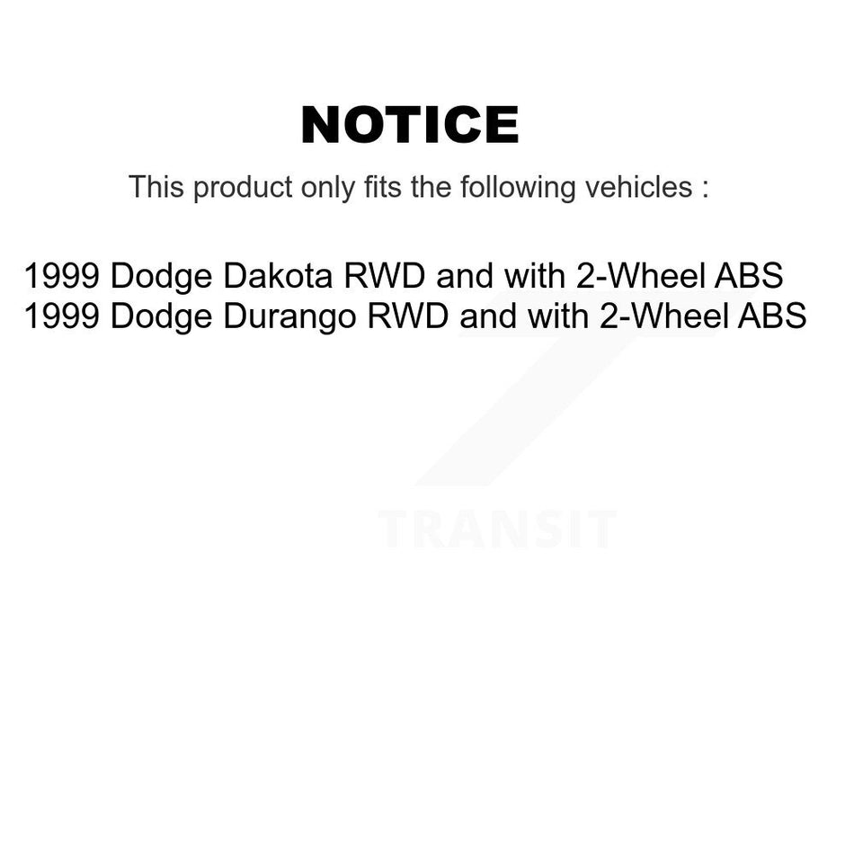 Front Hub Bearing Assembly With Disc Brake Rotors And Semi-Metallic Pads Kit For 1999-1999 Dodge Dakota Durango RWD with 2-Wheel ABS KBB-105885
