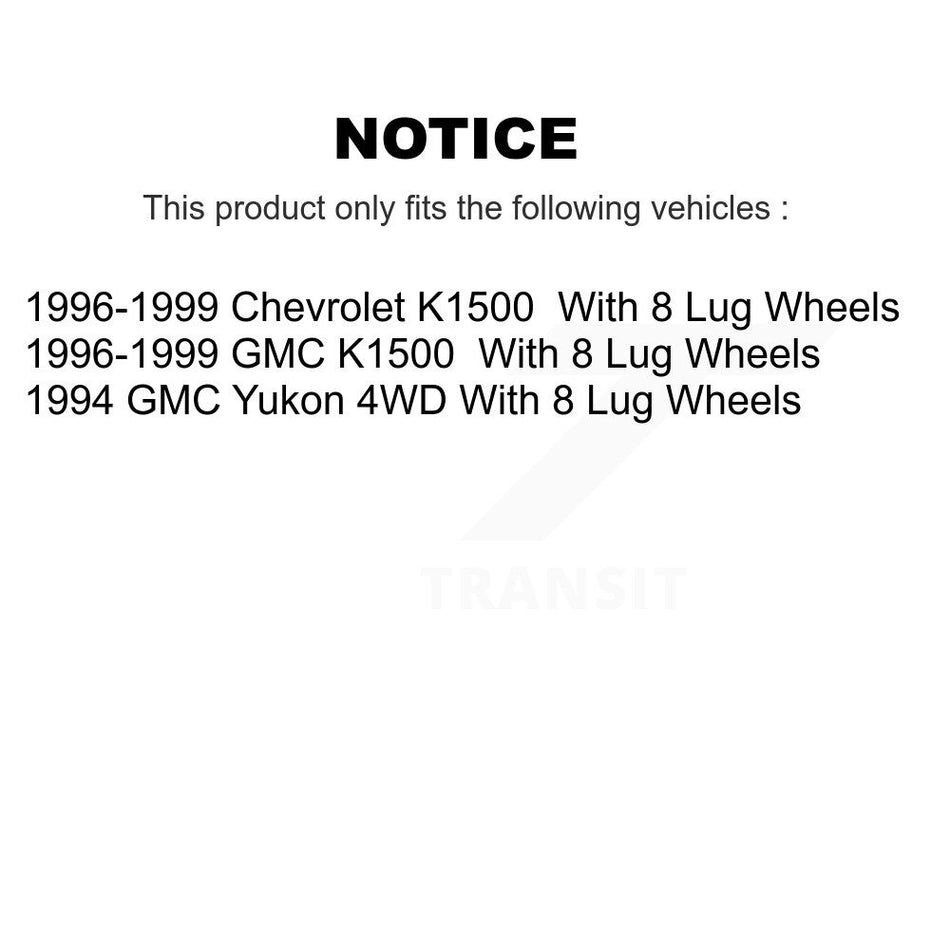 Front Hub Bearing Assembly With Disc Brake Rotors And Semi-Metallic Pads Kit For K1500 Chevrolet GMC K2500 KBB-105901