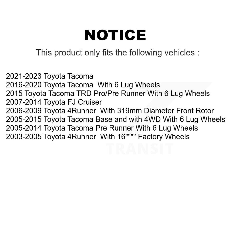 Front Wheel Bearing With Disc Brake Rotors And Semi-Metallic Pads Kit For Toyota Tacoma FJ Cruiser RWD KBB-106102