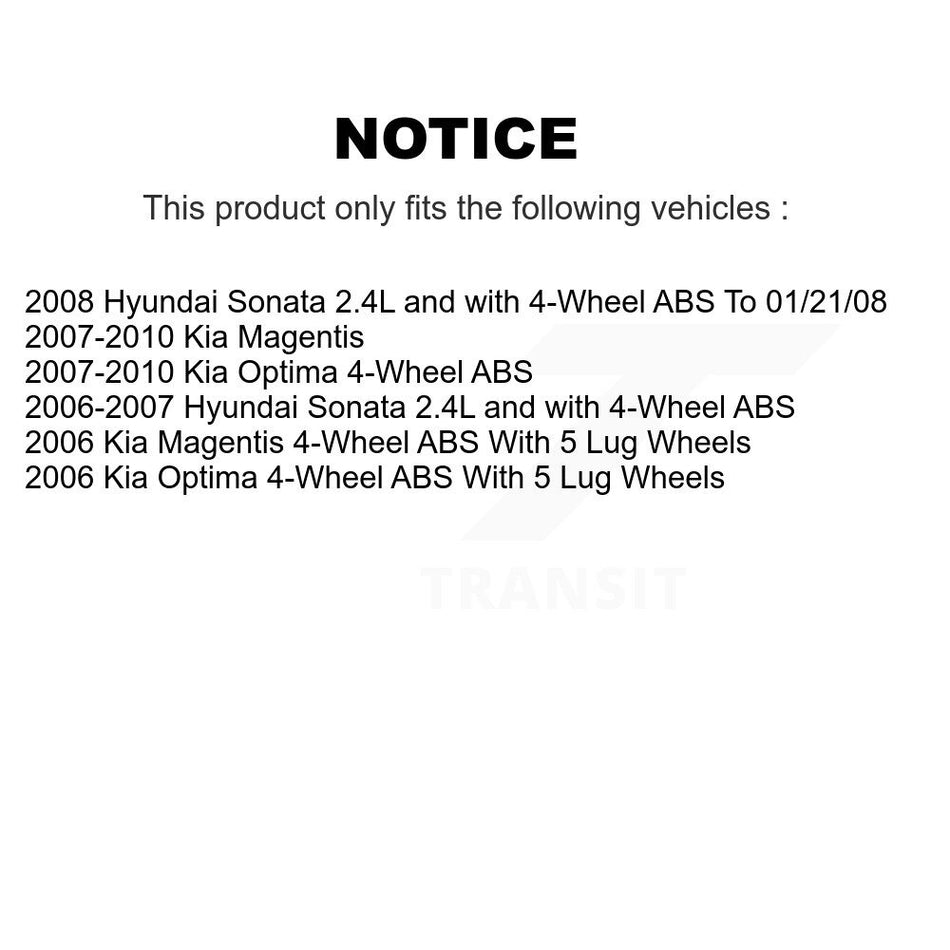 Front Rear Wheel Hub Bearings Assembly Disc Brake Rotors And Semi-Metallic Pads Kit (10Pc) For Hyundai Sonata Kia Optima Magentis KBB-106211