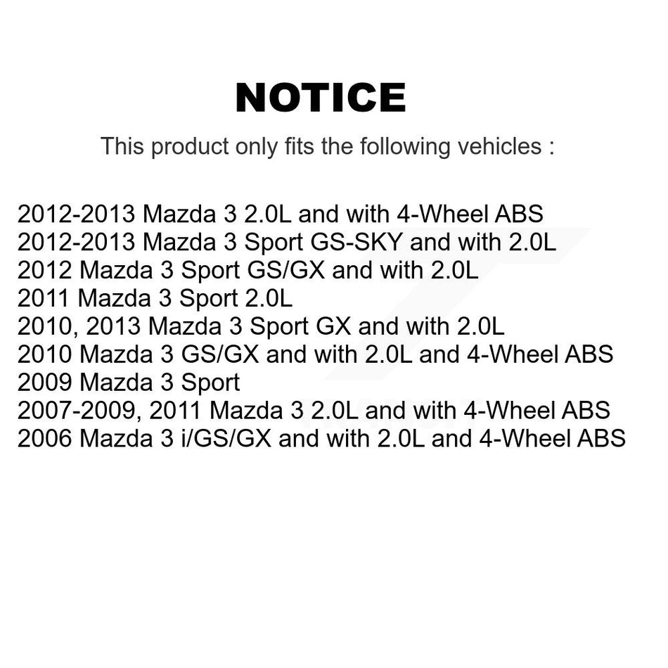 Front Rear Wheel Hub Bearings Assembly Disc Brake Rotors And Semi-Metallic Pads Kit (10Pc) For Mazda 3 Sport KBB-106280