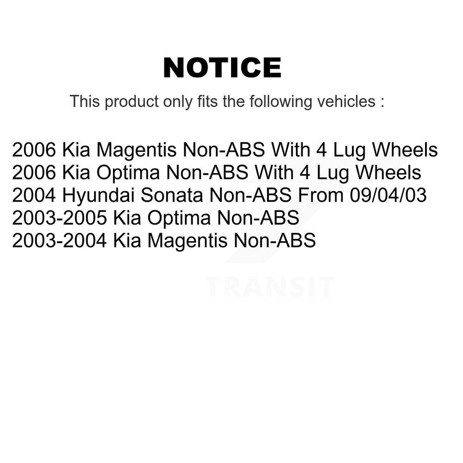 Front Rear Wheel Hub Bearings Assembly Disc Brake Rotors And Semi-Metallic Pads Kit (10Pc) For Kia Optima Hyundai Sonata Magentis Non-ABS KBB-106575