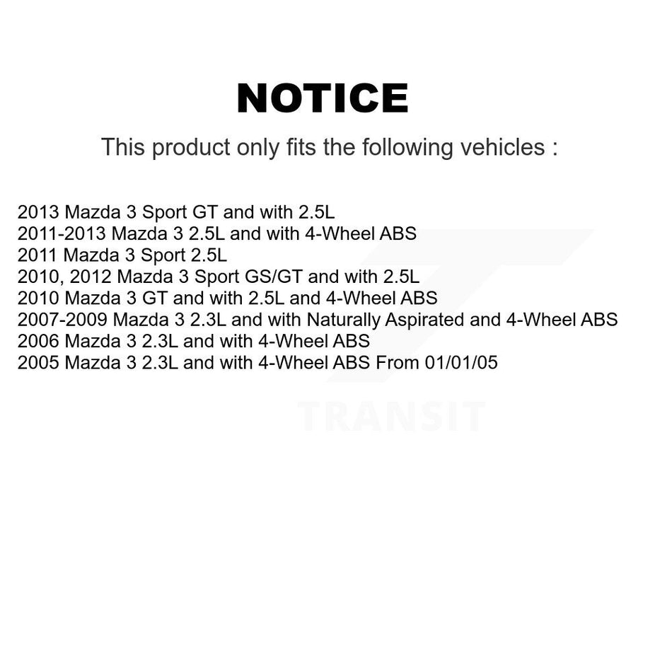 Front Rear Wheel Hub Bearings Assembly Coated Disc Brake Rotors And Semi-Metallic Pads Kit (10Pc) For Mazda 3 Sport KBB-107742