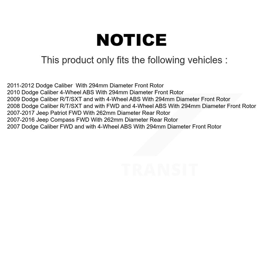 Front Rear Wheel Hub Bearings Assembly Coated Disc Brake Rotors And Ceramic Pads Kit (10Pc) For Jeep Patriot Compass Dodge Caliber KBB-108414