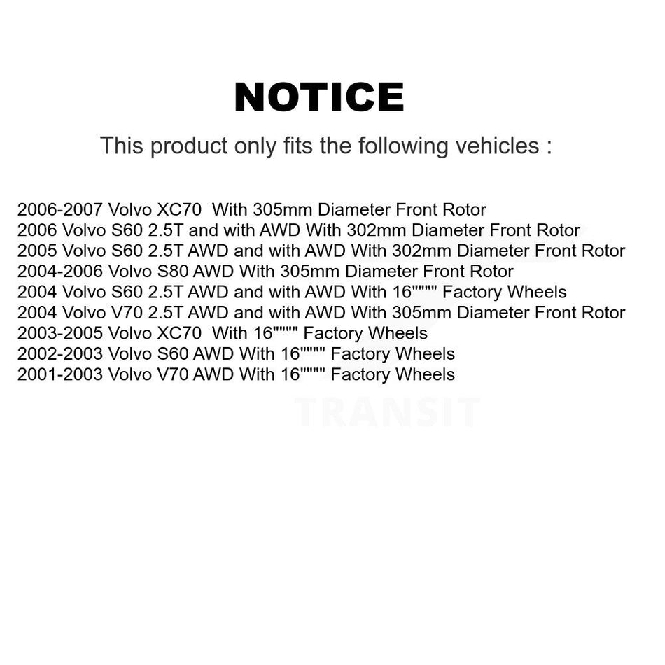 Front Rear Hub Bearings Assembly Coated Disc Brake Rotors And Semi-Metallic Pads Kit (10Pc) For Volvo S60 XC70 V70 S80 KBB-111487
