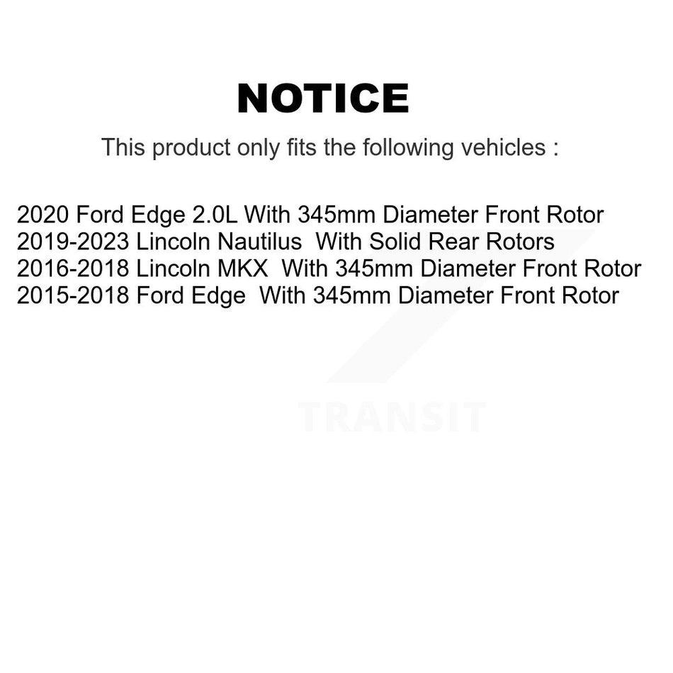 Front Hub Bearing Assembly With Coated Drilled Slotted Disc Brake Rotors And Semi-Metallic Pads Kit For Ford Edge Lincoln MKX Nautilus KBB-113556