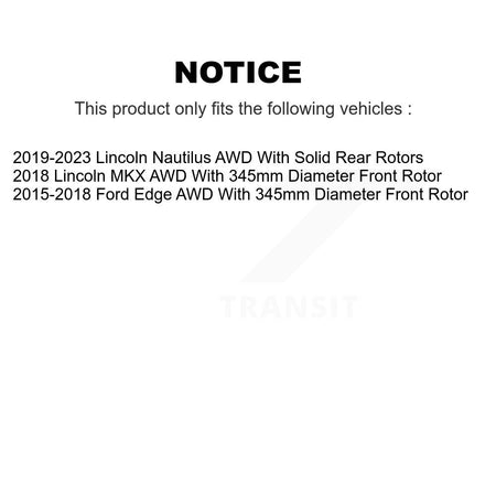 Front Rear Hub Bearing Brake Rotor Pads Kit (10Pc) For Ford Edge Lincoln Nautilus MKX AWD KBB-116288