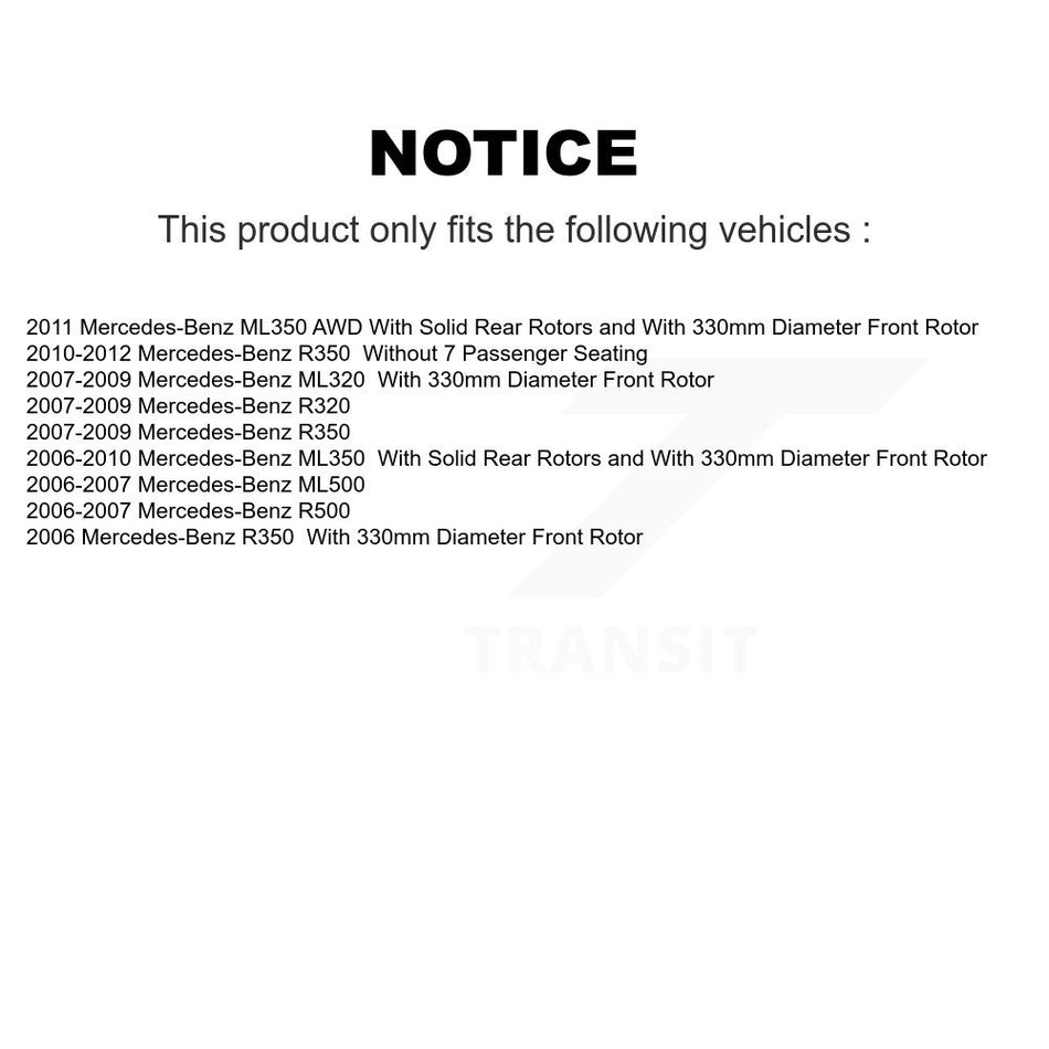Front Wheel Bearing With Coated Disc Brake Rotors And Ceramic Pads Kit For Mercedes-Benz ML350 R350 ML500 ML320 R500 R320 KBB-118217