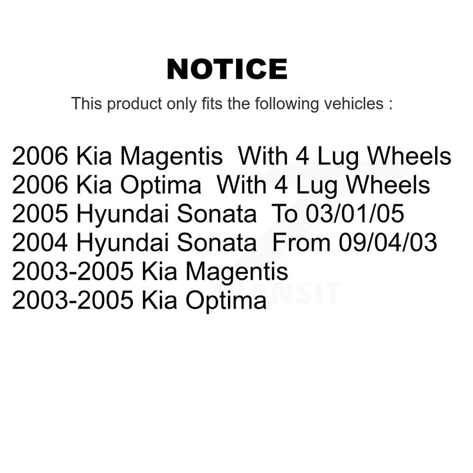 Front Wheel Bearing With Disc Brake Rotors And Ceramic Pads Kit For Hyundai Sonata Kia Optima Magentis KBB-118595