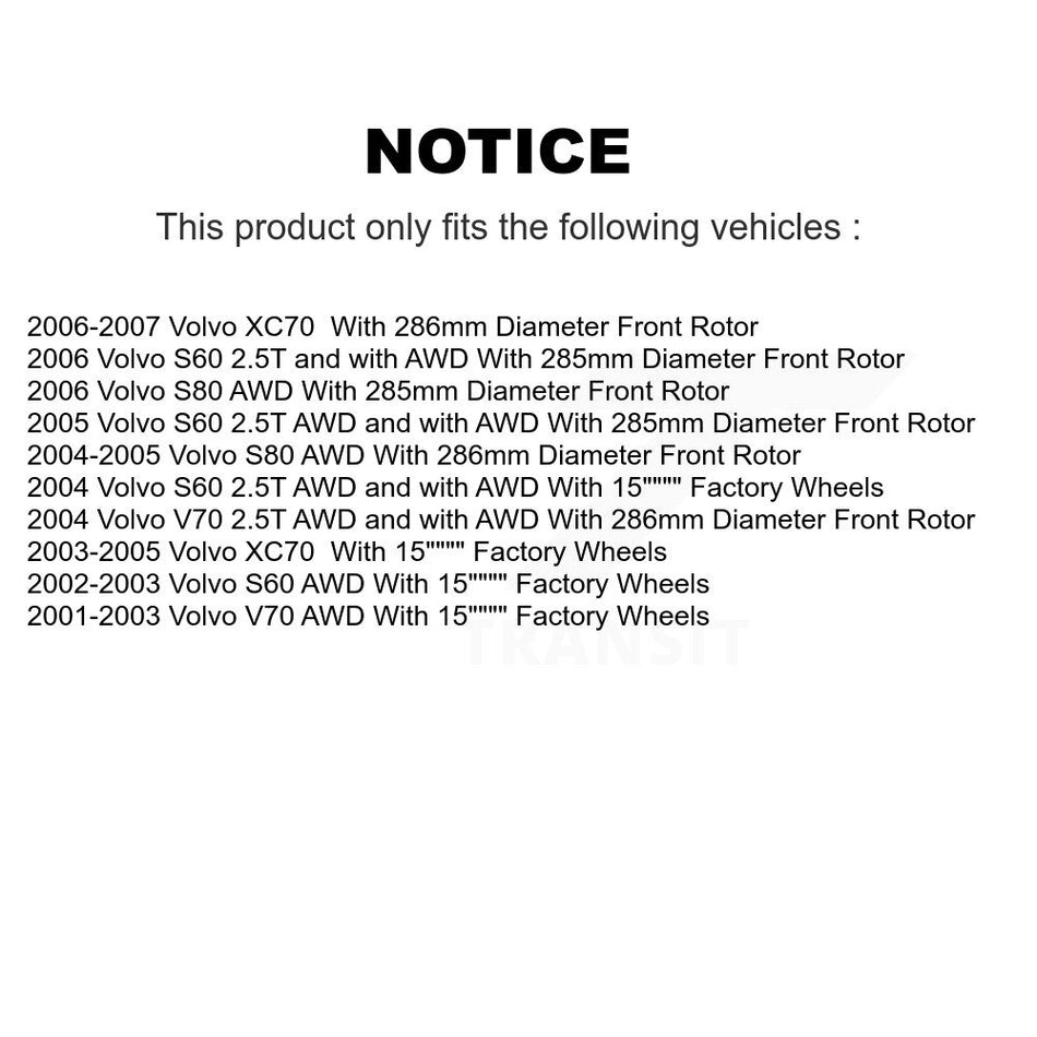 Front Rear Hub Bearings Assembly Disc Brake Rotors And Ceramic Pads Kit (10Pc) For Volvo S60 XC70 V70 S80 KBB-119139