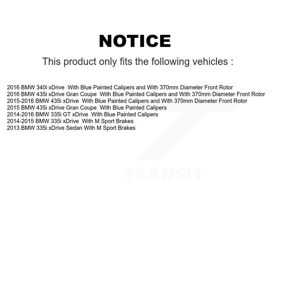 Front Hub Bearing Disc Brake Rotor & Pads Kit For BMW 335i xDrive 435i Gran Coupe 340i GT KBB-126500