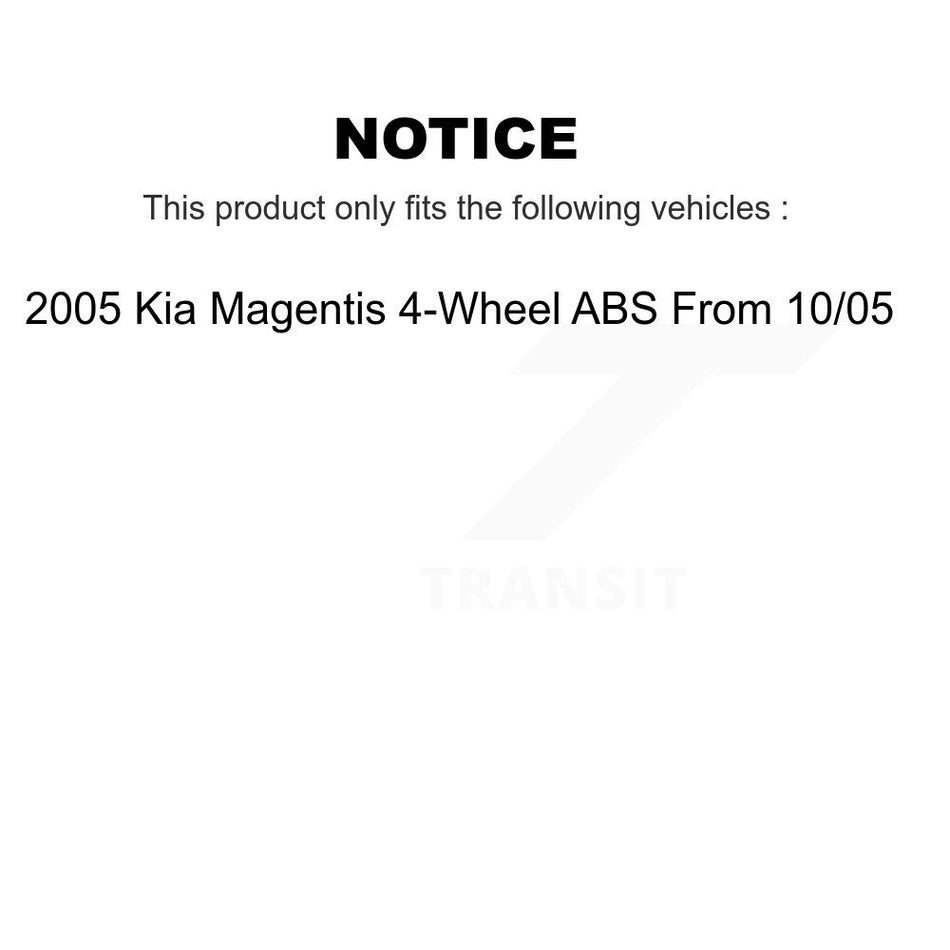 Front Rear Hub Bearing Brake Rotor Pad Kit (10Pc) For Kia Magentis 4-Wheel ABS From 10 05 KBB-126569