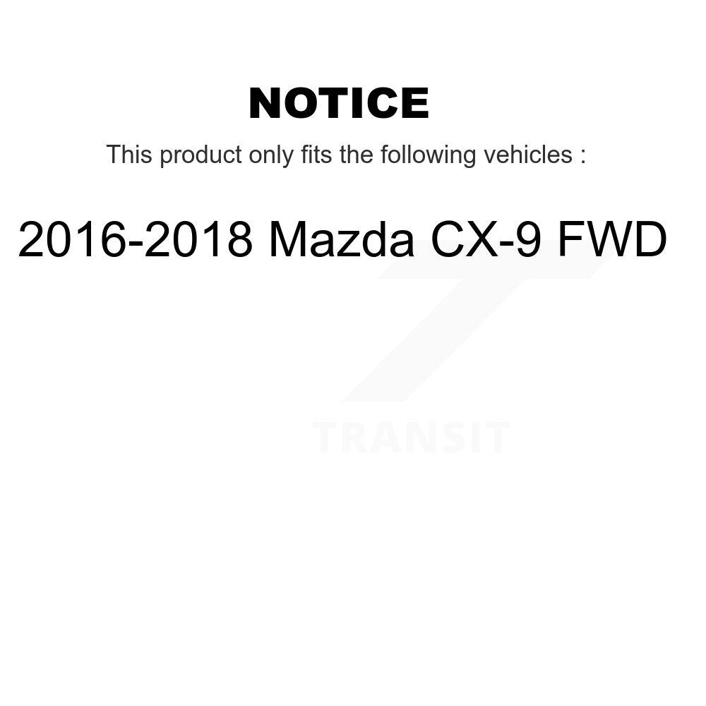 Front Rear Hub Bearing Coated Brake Rotor And Pad Kit (10Pc) For 2016-2018 Mazda CX-9 FWD KBB-130973