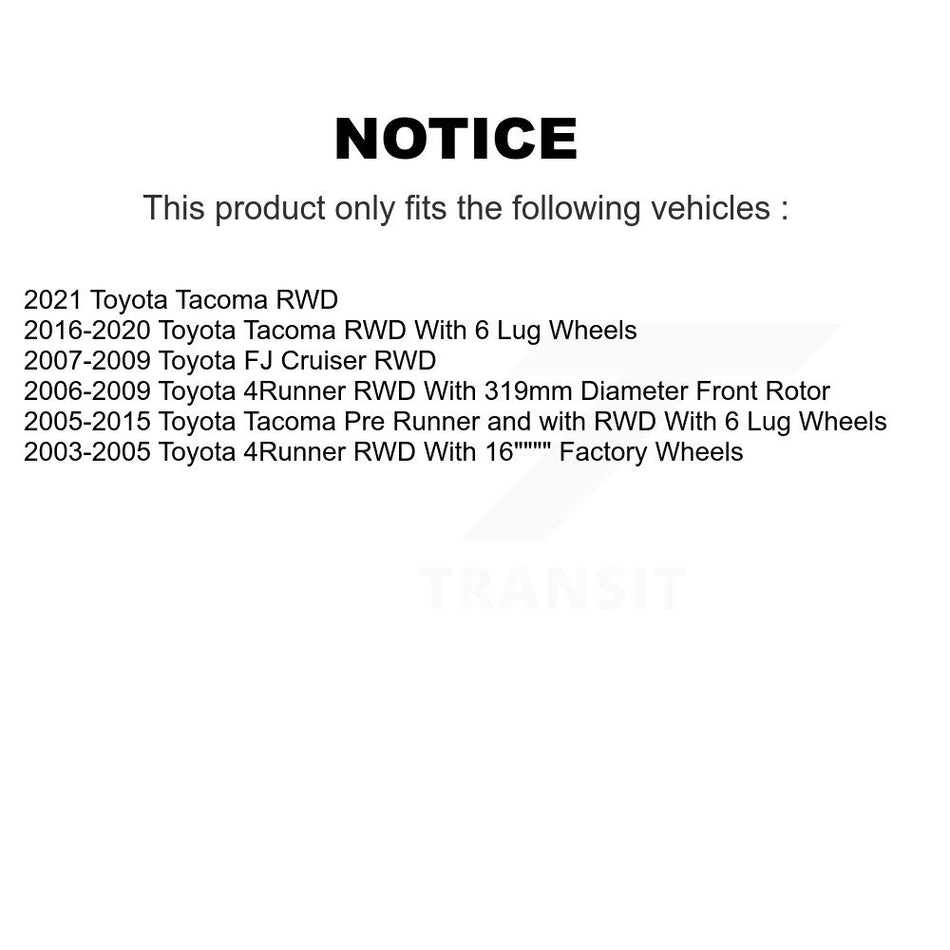 Front Hub Bearing Assembly Coat Brake Rotor Pads Kit For Toyota Tacoma 4Runner FJ Cruiser KBB-131842