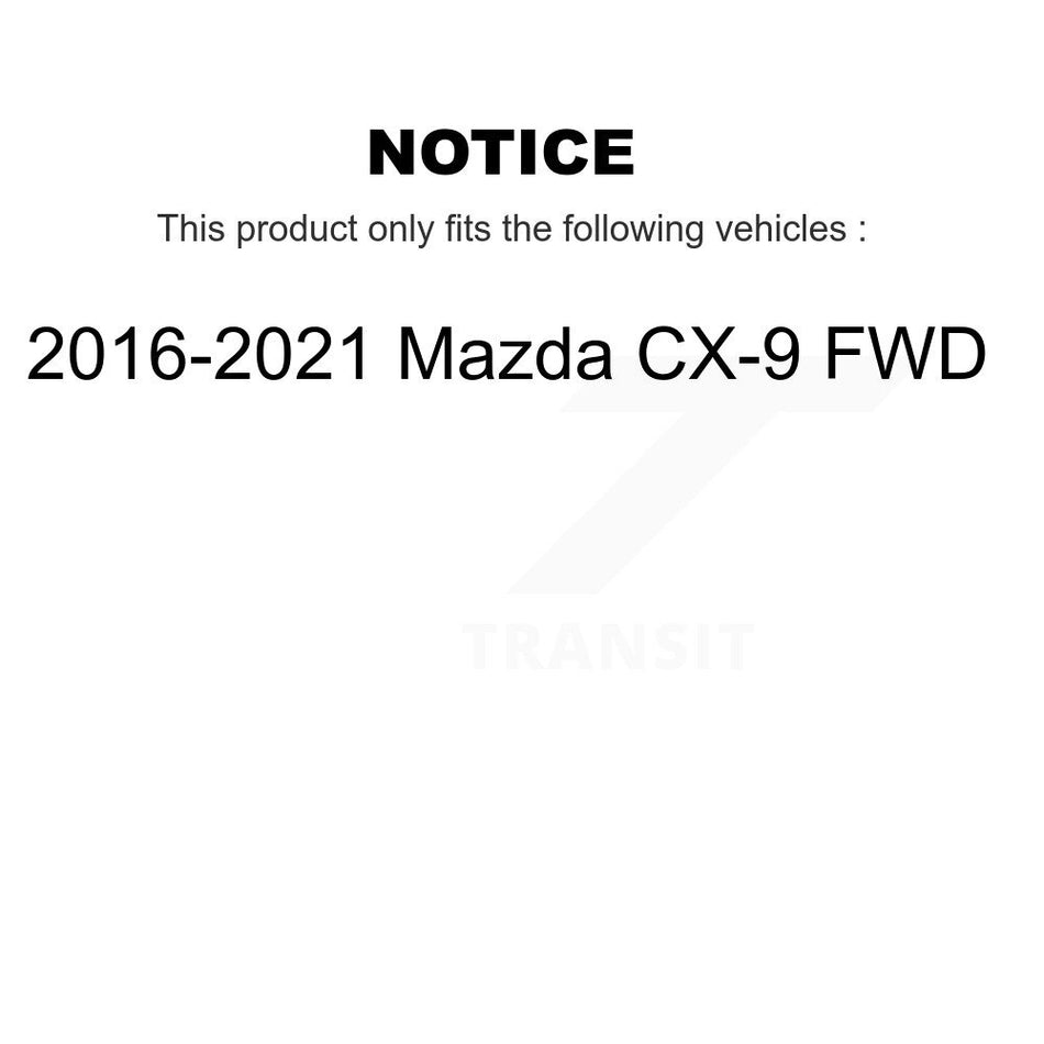 Front Rear Hub Bearing Coated Brake Rotor And Pad Kit (10Pc) For 2016-2021 Mazda CX-9 FWD KBB-132022