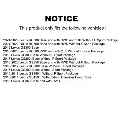 Front Hub Bearing Brake Rotor And Pad Kit For Lexus GS350 RC300 RC350 GS450h GS300 RC200t KBB-133476