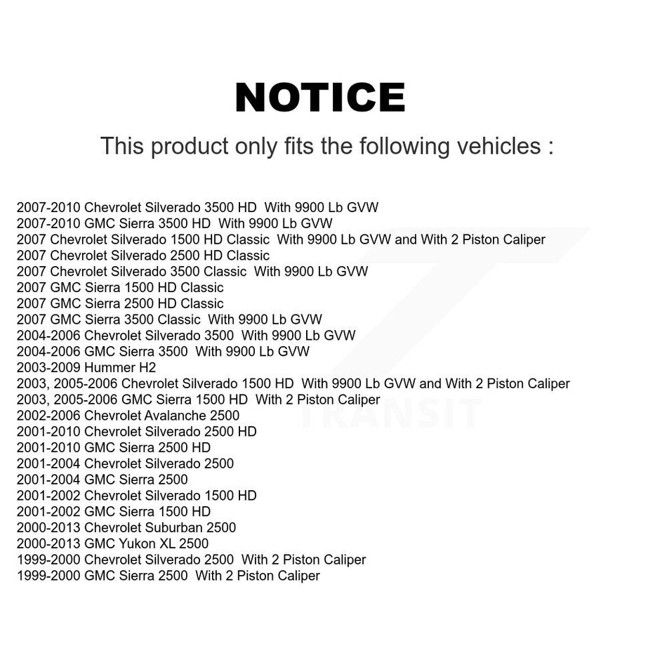 Front Rear Disc Brake Caliper Assembly Left Right Side (Driver Passenger) Kit For Chevrolet Silverado 2500 HD GMC Sierra 3500 Hummer H2 Classic 1500 Suburban Yukon XL Avalanche KBC-100061