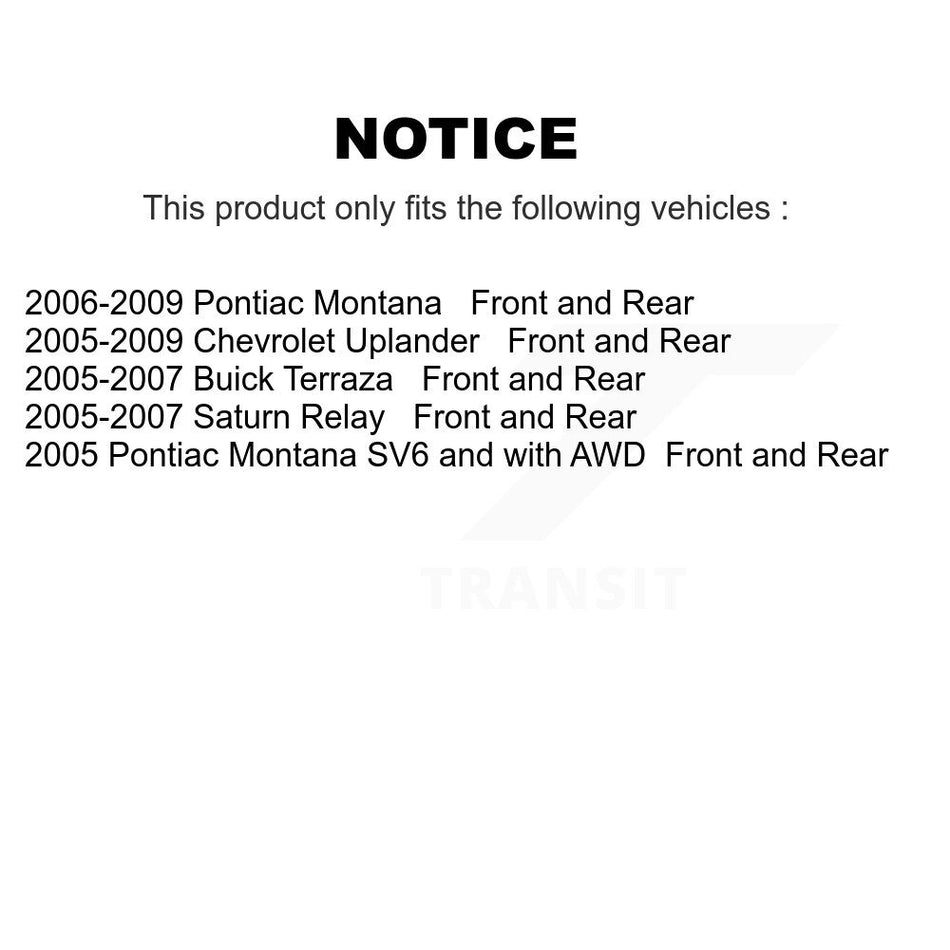 Front Rear Disc Brake Caliper Assembly Left Right Side (Driver Passenger) Kit For Chevrolet Uplander Pontiac Montana Buick Terraza Saturn Relay KBC-100074