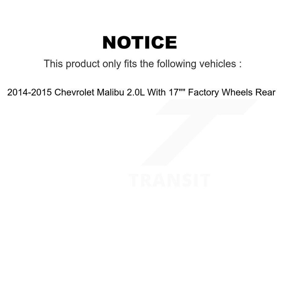 Rear Disc Brake Caliper Assembly Left Right Side (Driver Passenger) Kit For 2014-2015 Chevrolet Malibu 2.0L With 17" Factory Wheels KBC-100281