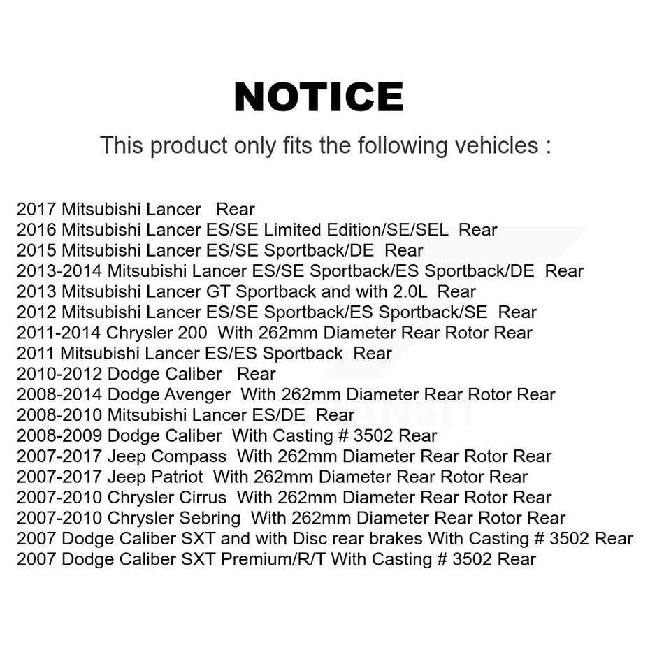 Rear Disc Brake Caliper Assembly Left Right Side (Driver Passenger) Kit For Jeep Dodge Patriot Chrysler Compass Avenger 200 Caliber Sebring Mitsubishi Lancer Cirrus KBC-100306